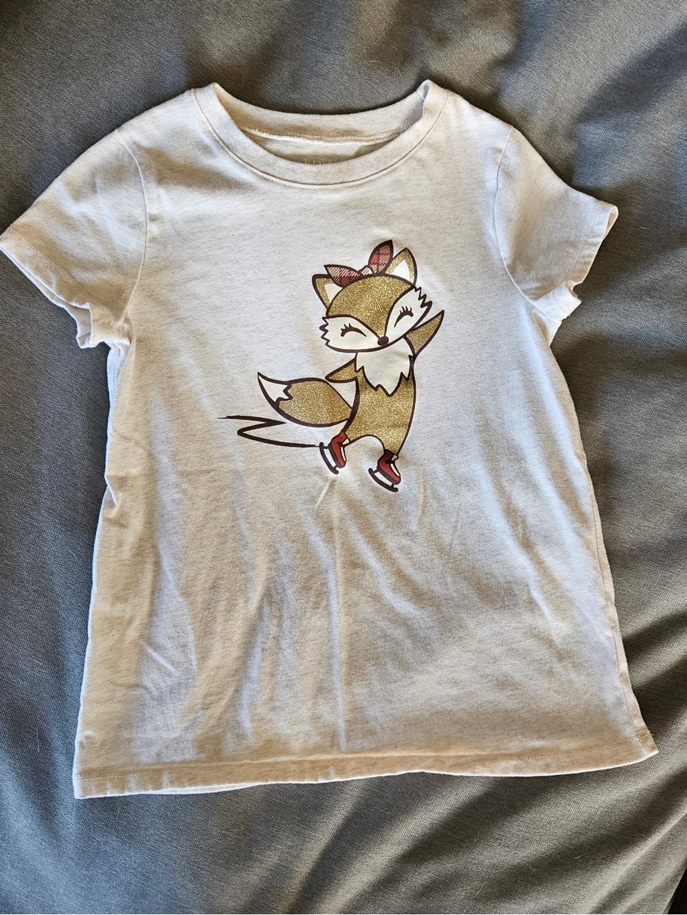 btween Cream Short-Sleeve Tee with Gold Fox Ice Skater Graphic